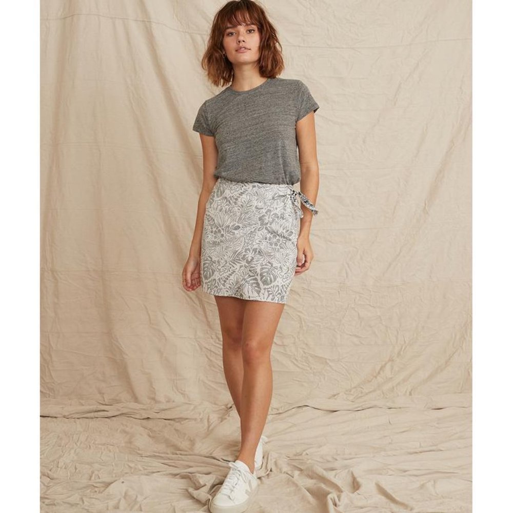 Marine Layer black white tropical leaf reversed print Monaco wrap mini skirt